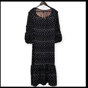 Max Studio Women's Size S Boat Neck Puff Sleeve Tiered
Maxi Floral Dress Black